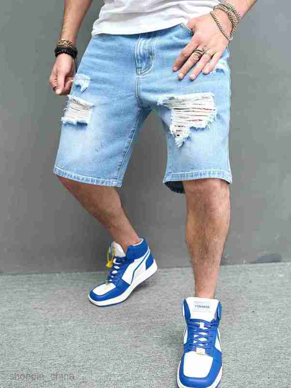 Men's Shorts Summer Male 5-point Casual Broken Trendy Pants Scratched Beggar Shorts Self portrait