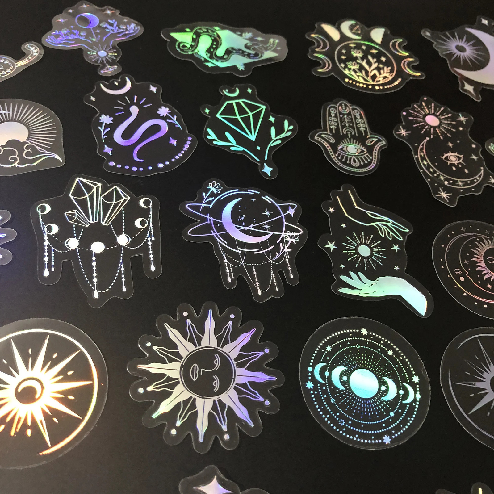 50 holographic glitter stickers PET transparent shiny waterproof decorative stickers 240625