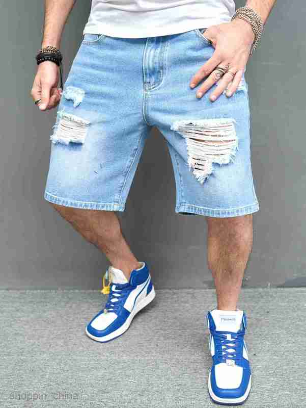Men's Shorts Summer Male 5-point Casual Broken Trendy Pants Scratched Beggar Shorts Self portrait