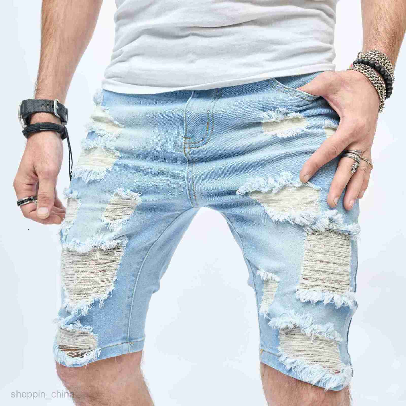 Men's Shorts New Summer Male 5-point Casual Broken Trendy Middle Pants Scratched Beggar Shorts Male