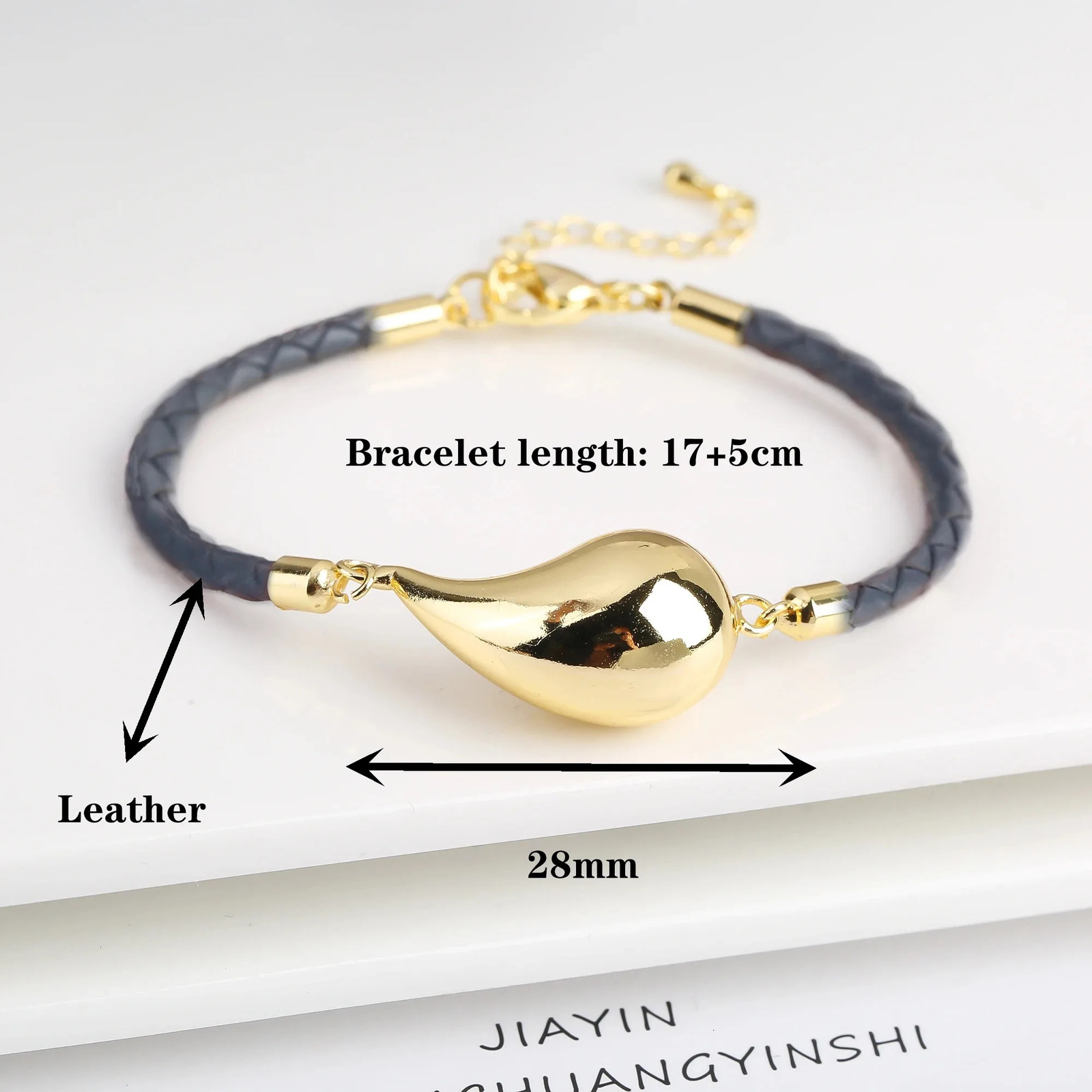Simple Gold Plated Comma Leather Braided Adjustable Bracelet Fashion Women Water Drop Bracelet for Party Jewelry Gift Daily Wear 240618