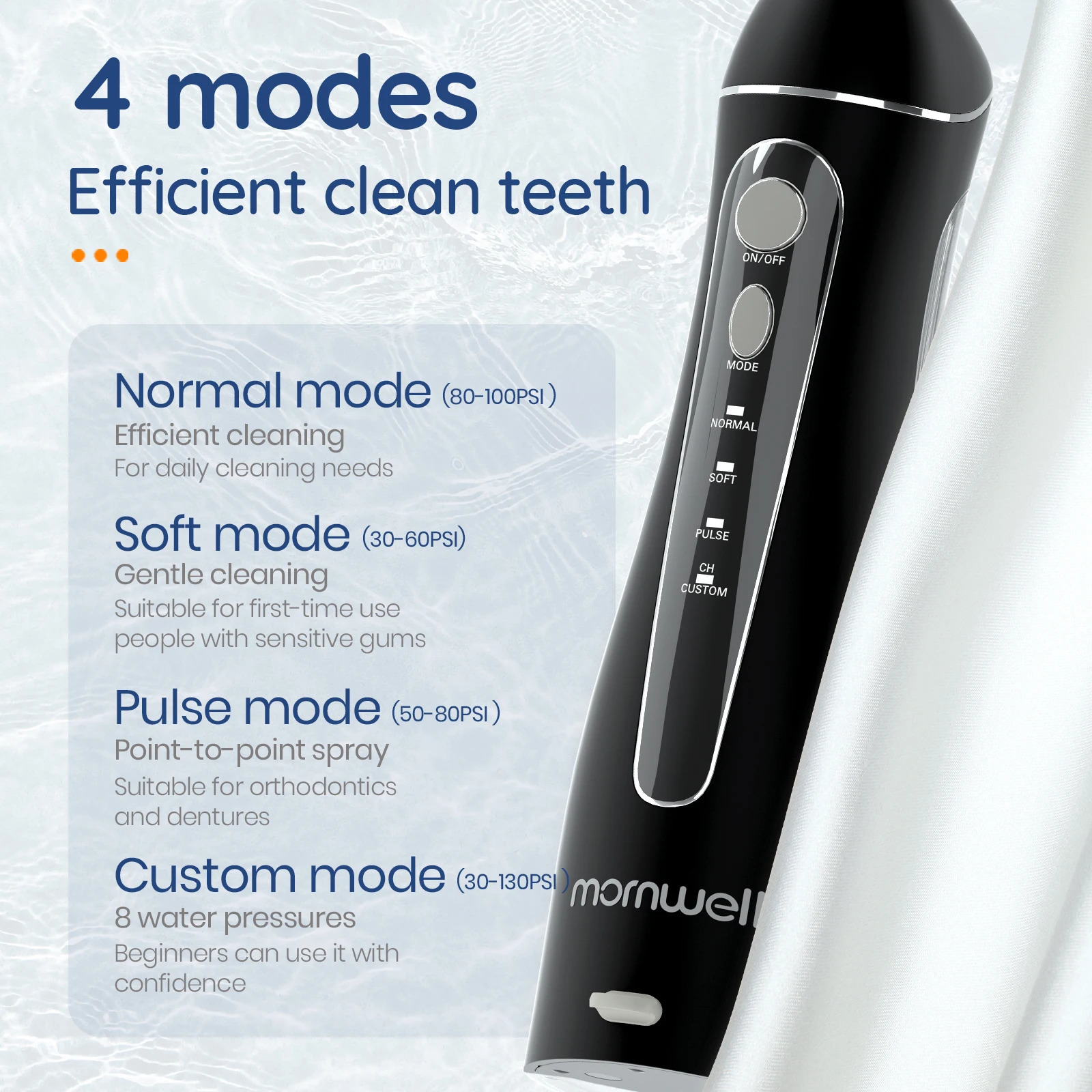 Mornwell F18 Portable Oral Irrigator With Travel Bag Water Flosser Rechargeable 5 Nozzles Water Jet 200ml Water Tank Waterproof 240625