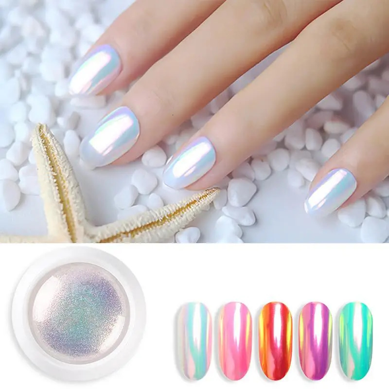 White Shell Mirror Powder Gradient Nail Glitter Pearl Pigment Magic Chrome Dust Manicure Neon Decoration DIY Nail Supplies 240625