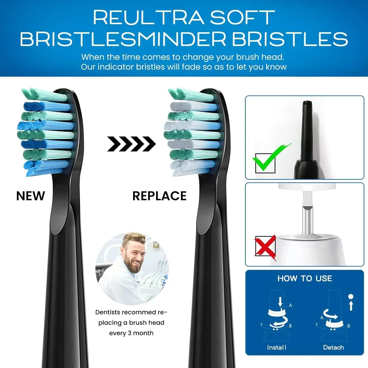 4 Pcs Electric Toothbrush Heads Compatible with Fairywill D7D8FW507FW508FW551917959SG-E9 Moderately Soft Bristles Brush 240625