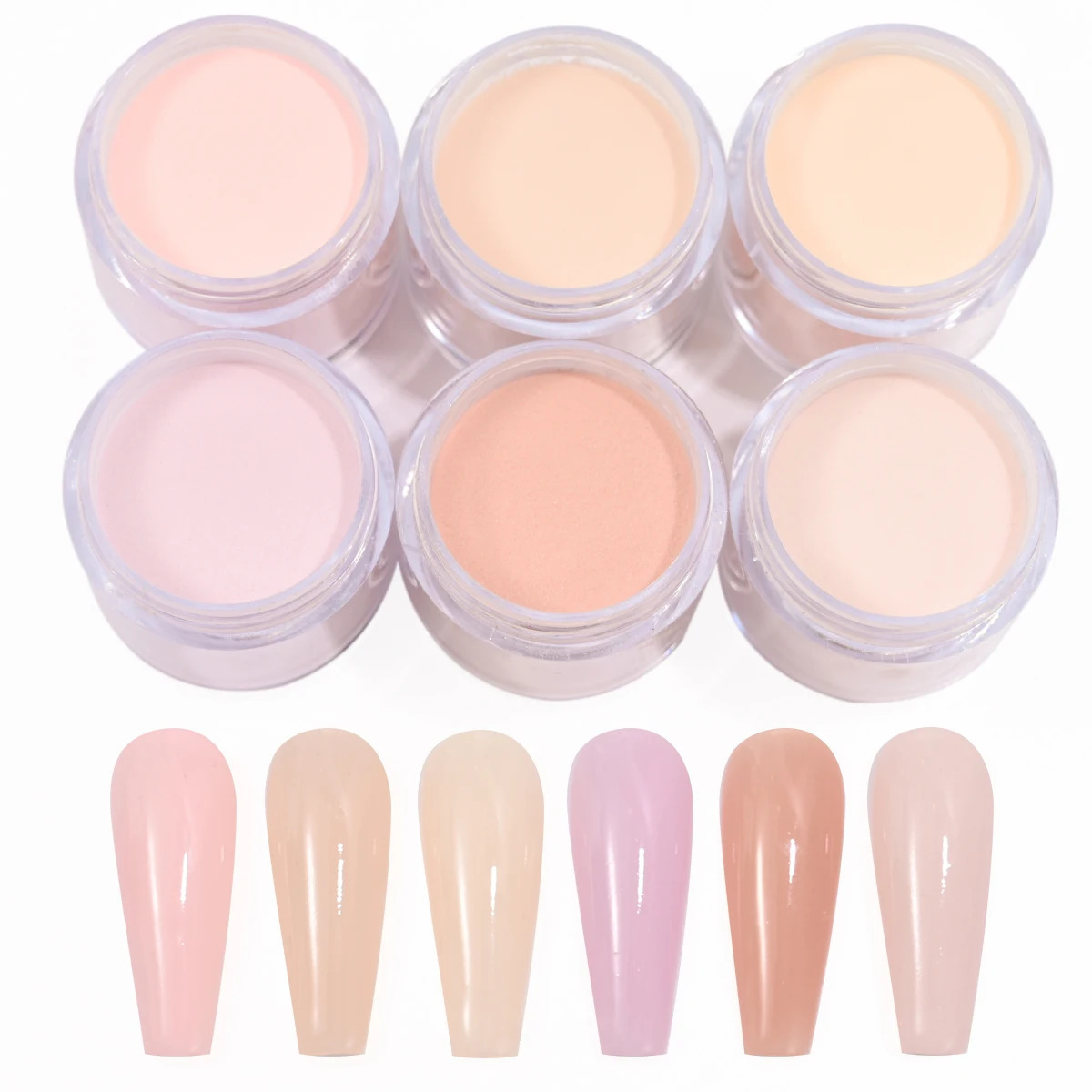 6jars Nude Pink Nail Art Acrylic Powder 10g/bottle Crystal Powder Pigment For Nails Extension/Carving/Dipping 3in1 Nails Dust#* 240625