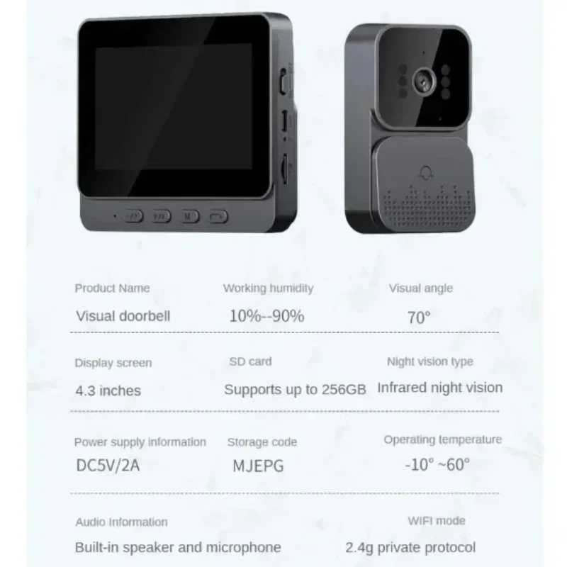 Doorbells Security system intelligent wireless video 4.3-inch screen intelligent ring price viewer intelligent doorbell camera wireless doorbell