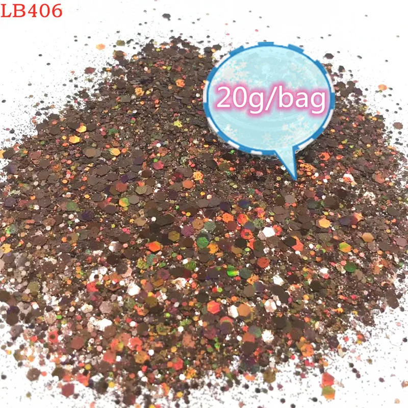 20g/bag Laser Hexagon Holographic Chunky Glitter Nail Tips Glitter Powder Mermaid Flakes Sparkly Glitter Resin Crystal mud 240625