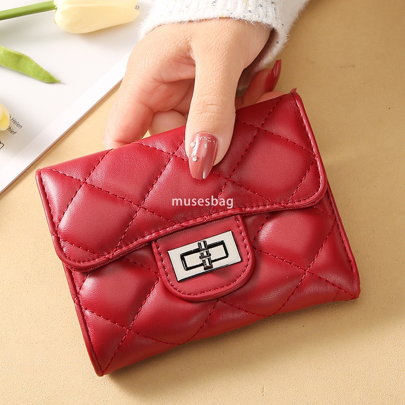Fashionable Women's High Quality High end and Practical Small Fragrant Wind Lingge Wallet Short Handheld Bag New Korean Versatile Large Capacity 