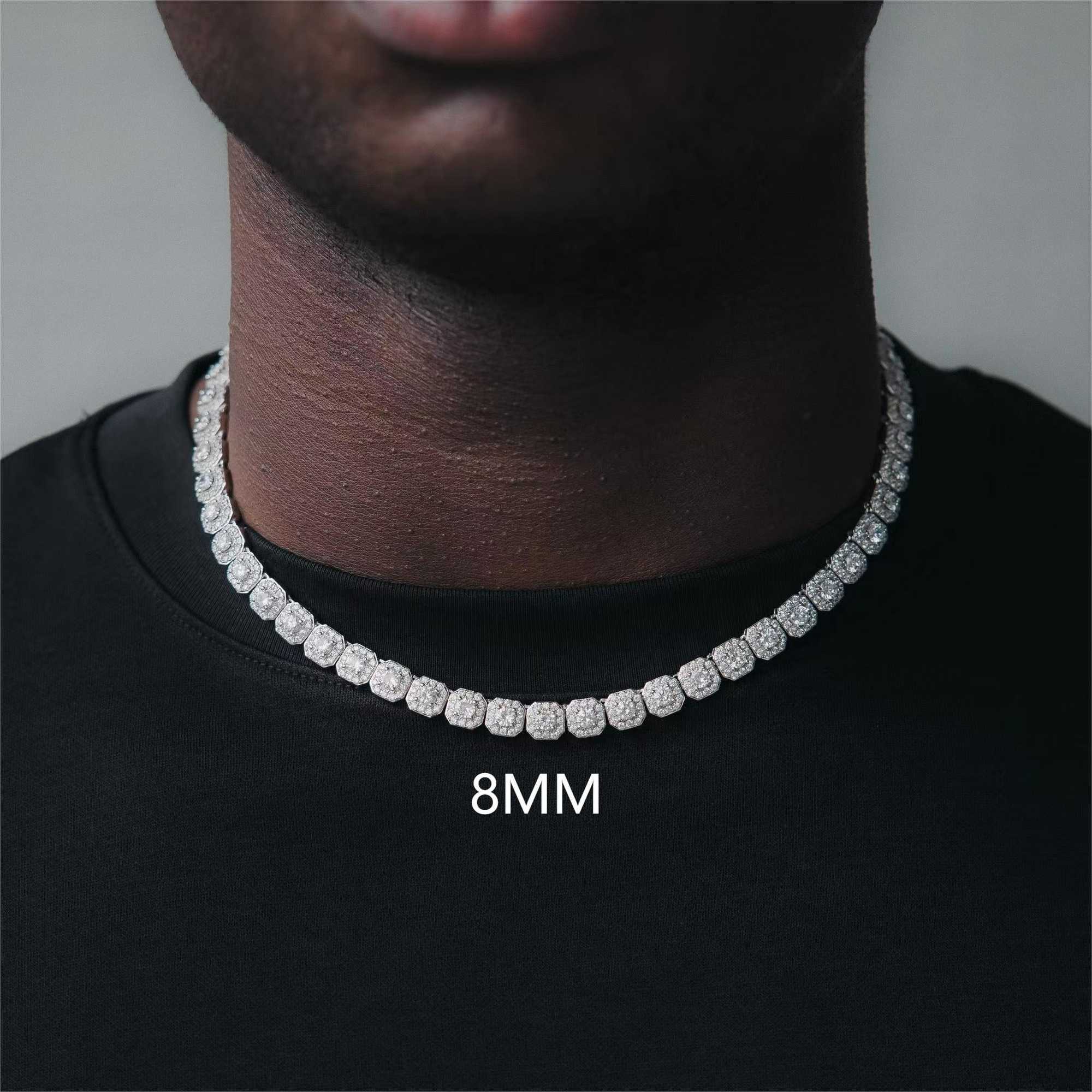 Hiphop design 8mm wide vvs Moissanite Dia S Sterg Sier Cuban k Chain for men/women hiphop necklace
