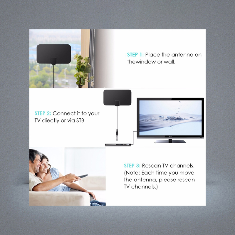 Flat Indoor HD Signal Amplifier Digital TV Antenna 50 Miles Range Skywire