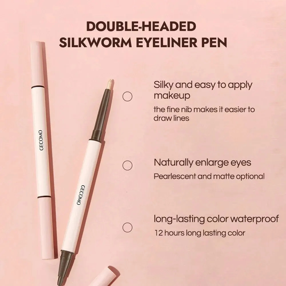 GECOMO Double-ended Lying Silkworm Pencil with 0.01mm Eyeliner Shimmer Eyeshadow Makeup 240626