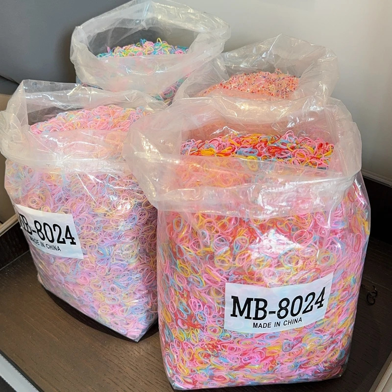 500Pcsbag Girls Colourful Disposable Rubber Band Hair Ties Headband Children Ponytail Holder Bands Kids Accessories 240625