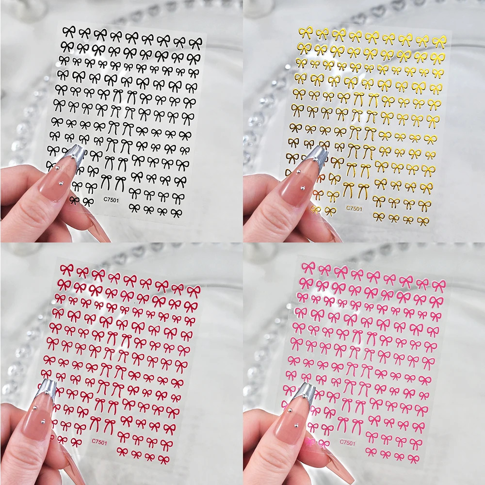 6 pieces of 3D cute bow shaped nail tip decorative stickers with bow shaped nails. Gold/Silver/Pink bow shaped nail charm adhesive slider 240625