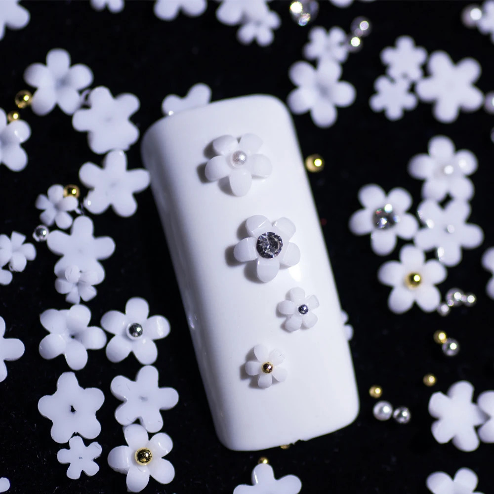 selling 6 grid Macaron 3D resin five petal nail art decoration mixed with small nail balls/crystals/flame accessories 240625