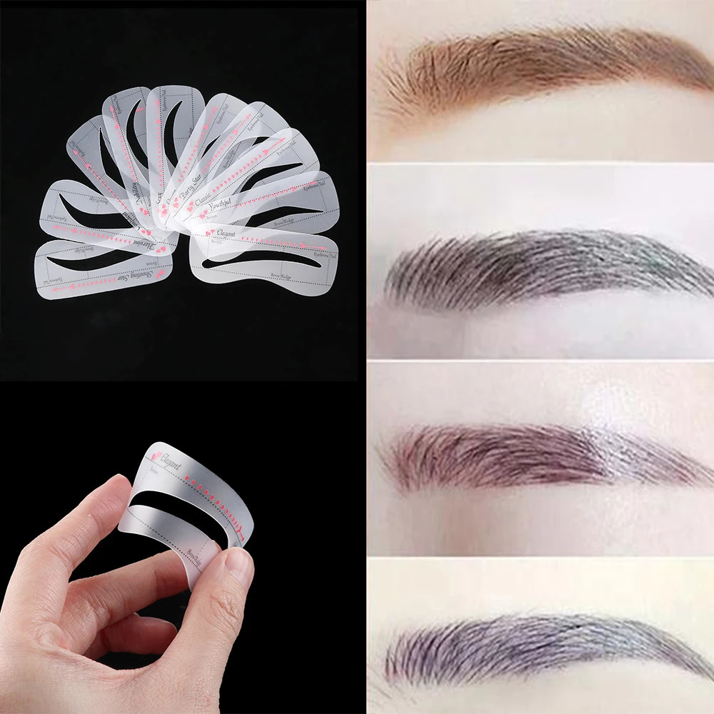 10PCS Women Fashion Eyebrow Stencil Reusable Grooming Shaper Template Eye Makeup Tools Stickers Eyebrow Tattoo Cosmetic 240626
