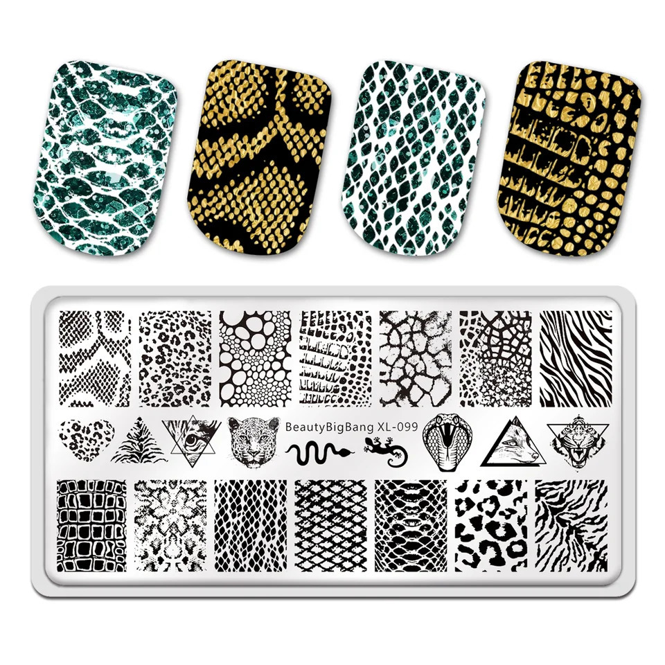 BeautyBigBang Animal Image Nail Art Stamping Board Tiger Spotted Horse Leopard Printed Stainless Steel Animal Texture Nail Art Template 240625