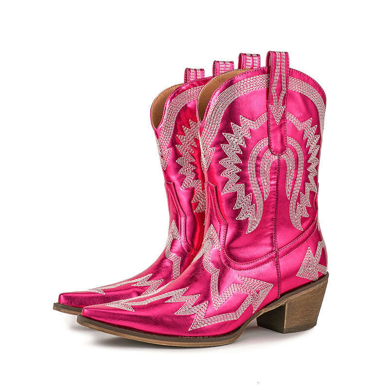 2024 Women's Autumn/Winter New Embroidered Western Cowboy Boots, European And American Fashion High Heel Banquet Boots