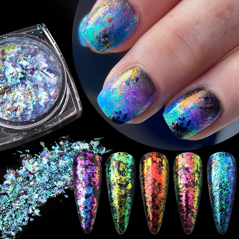 1 Box Chameleon Nail Glitter Flakes Irregular Sparkly Gradient Sequins Powder Aluminum Foils Gel Polish Nail Manicure Decoration 240625