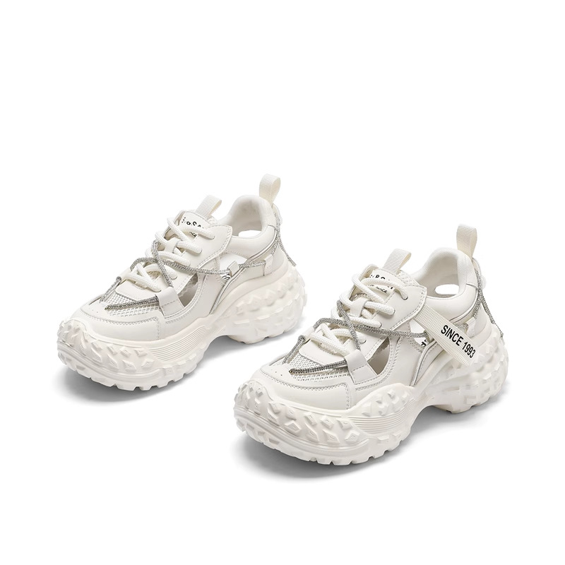 Star with the same European goods pops shoes female 2024 spring new casual sports thick bottom hollow hundred with height increase sandals 323