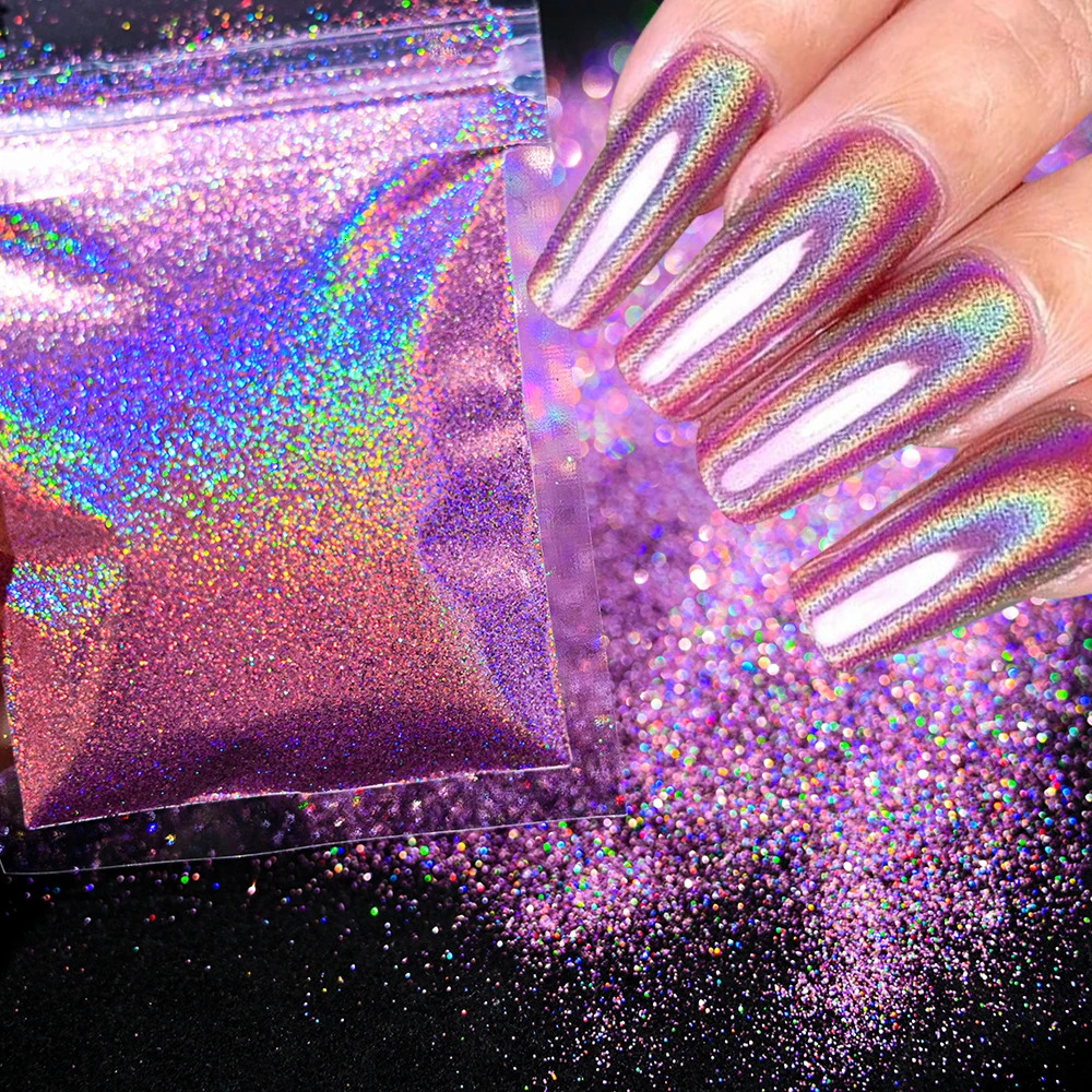 10g/50g 0.2mm Nail Art Laser Chrome Glitter Powder Sparkly Holographic Nail Pigment for Nail Gel Polish Reflective Laser Glitter 240625