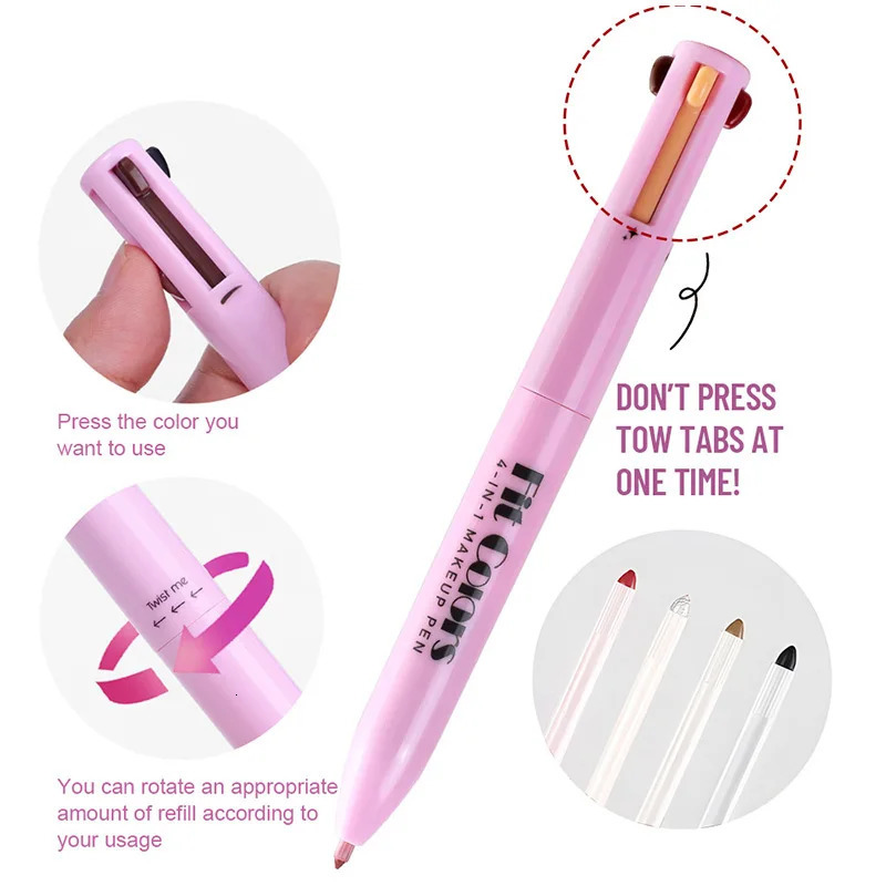 4 In 1 Face Makeup Pen Multi-functional High Gloss Lip Line Eyeliner Eyebrow Pencil Long Lasting Waterproof Cosmetics 240625
