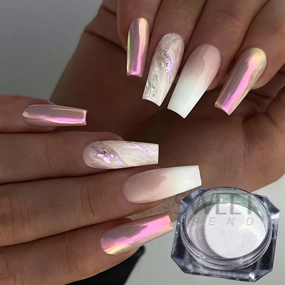 2pcs Rainbow Mirror Nails Glitter Powder Mermaid Unicorn Chrome Pigment Aurora Rub Dust Glimmer Manicure Decor Accessories Flash 240625