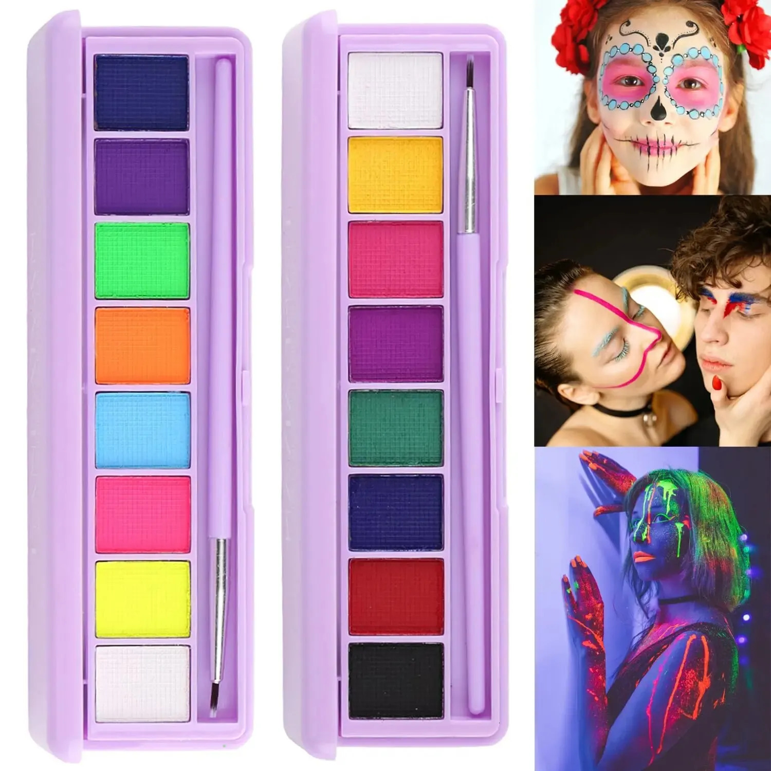 Water Activated Eyeliner PaletteNeon Face Paint Colored Halloween Liner EyelinerUV Blacklight Fluorescent Glow Face Body Paint 240626