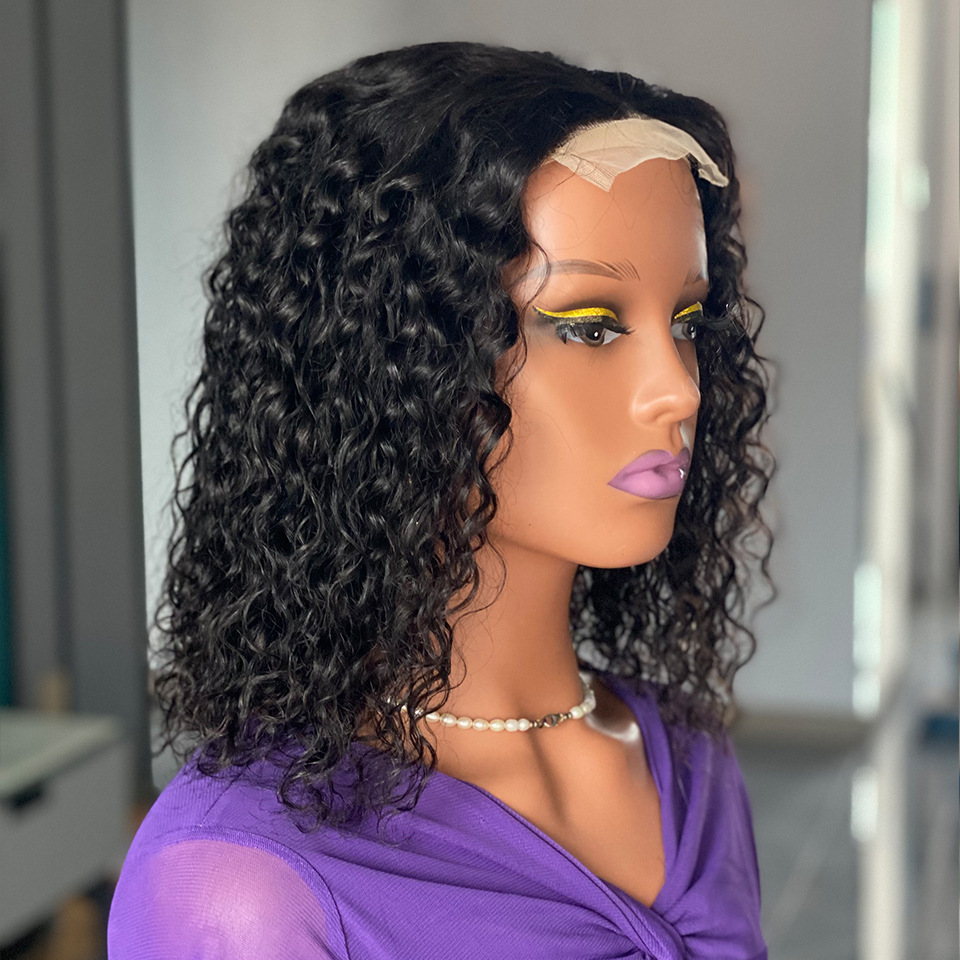 Curly Short 4x4 Top Swiss Lace Glueless 100% Human Hair 150% Density Water Wave Bob Closure Human Hair Wig