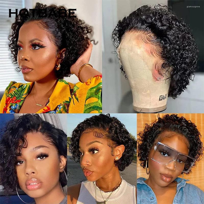 13x4 Lace Pixie Cut Wig Short Curly Bob Transparent Wigs For Women Honey Blonde Frontal Brazilian Preplucked 180%