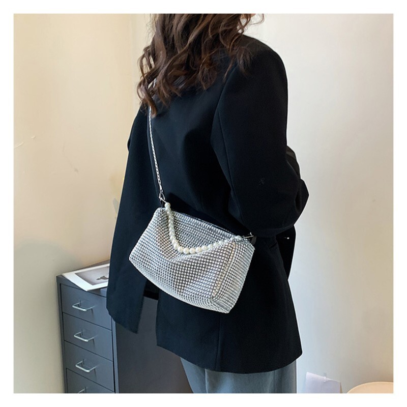French Girl Evening Fashion Ladies Crossbody Crushed Diamonds Chain Women's Bag Pearl Shoulder Strap H6.26#12.5 ddmy 3e67