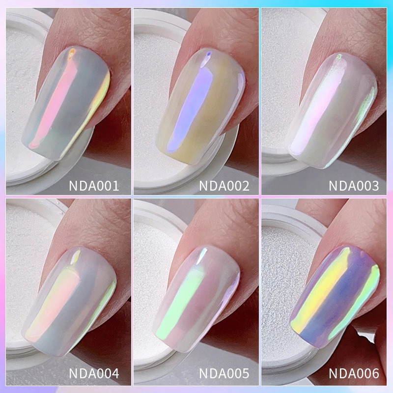 NICOLE DIARY Aurora Nail Powder White Chrome Pigment Pearl Rubbing Dust Mirror Effect Nail Art Glitter Manicure Nail Accessories 240625