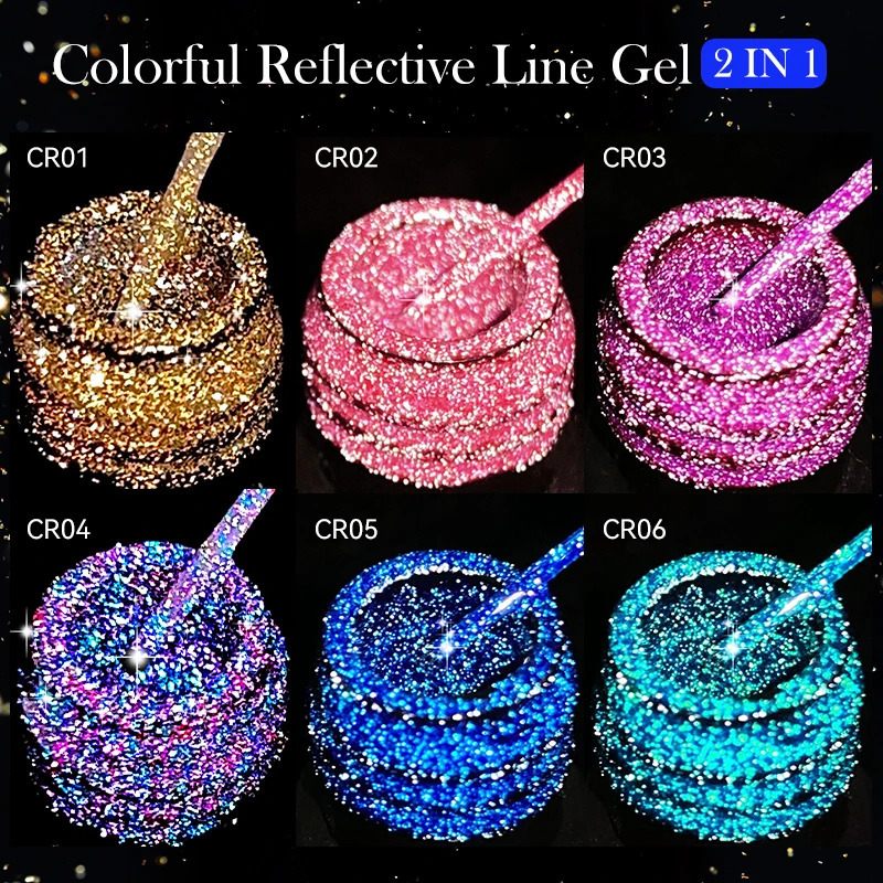 LILYCUTE 5ML Colorful reflective glitter lining gel polishing paint nail polish semi anent UV gel lining French nail polish 240625