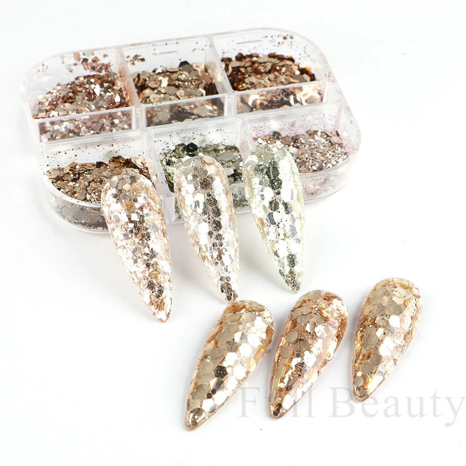 Sparkling Champagne Nail Sequins Silver Reflective Effect Thin Wedding Nail Charm Oil Painting Decoration LA1909-48 240625