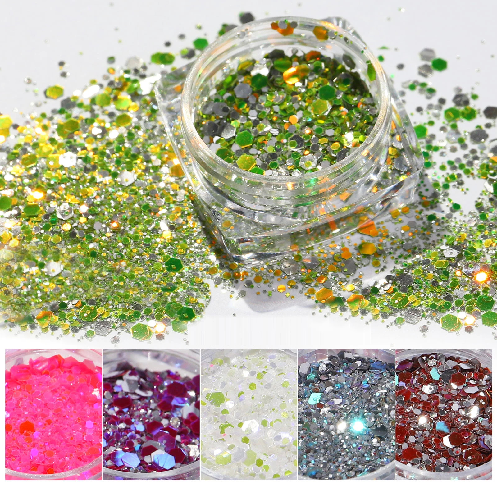 6pcs/set Reflective Flash Glitter Nail Powder Flash Disco Crystal Diamond Chrome Pigment Dipping Powder Party Sparkly 240625