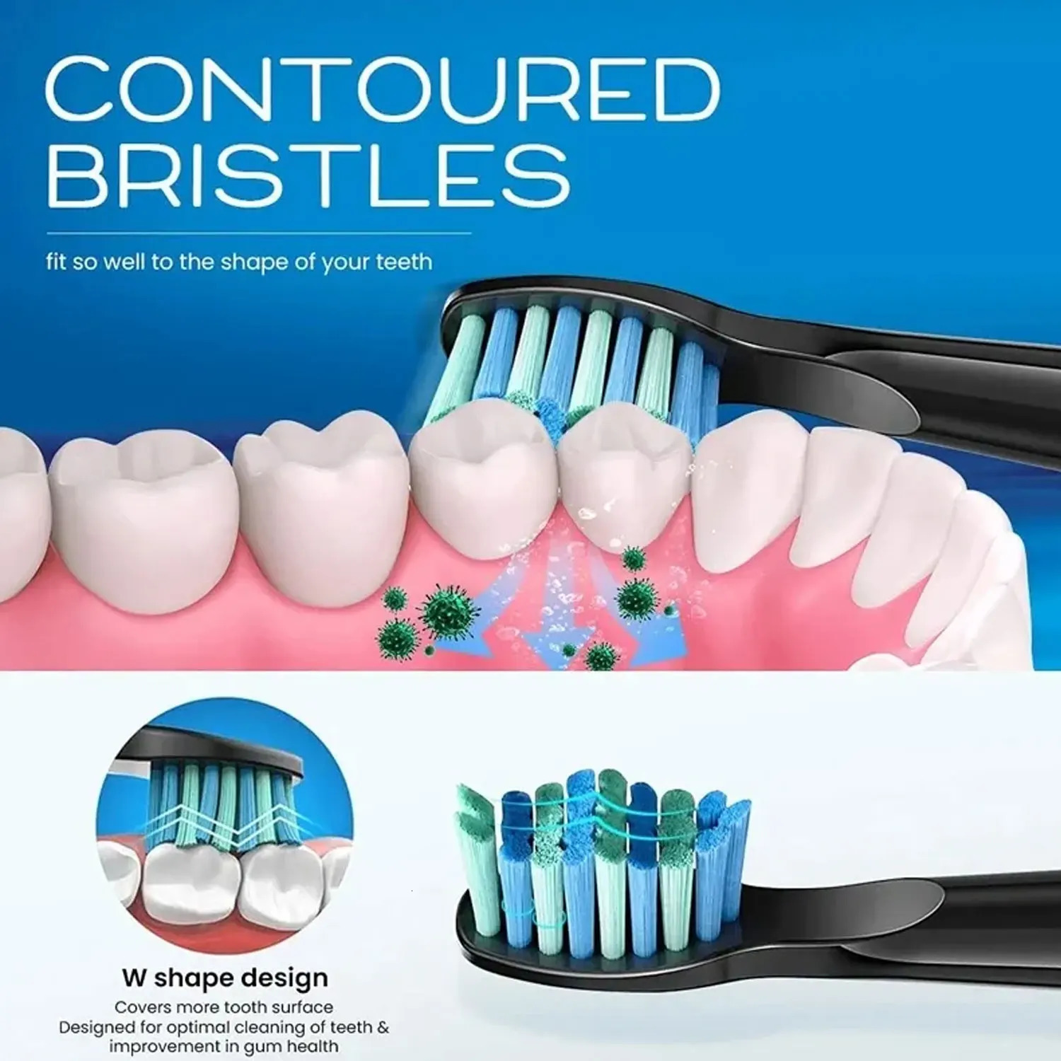 4 Pcs Electric Toothbrush Heads Compatible with Fairywill D7D8FW507FW508FW551917959SG-E9 Moderately Soft Bristles Brush 240625