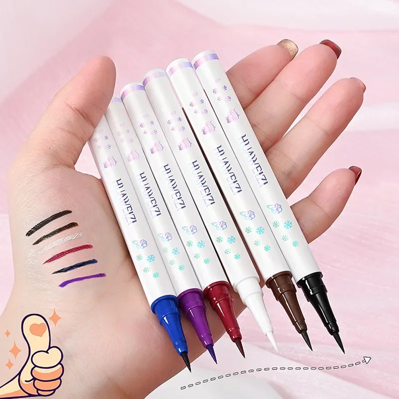 6 Colors Waterproof Blue Liquid Eyeliner Pencil Long-lasting Easy To Wear Matte Eye Liner Black Red White Purple Brown Eyliner 240625