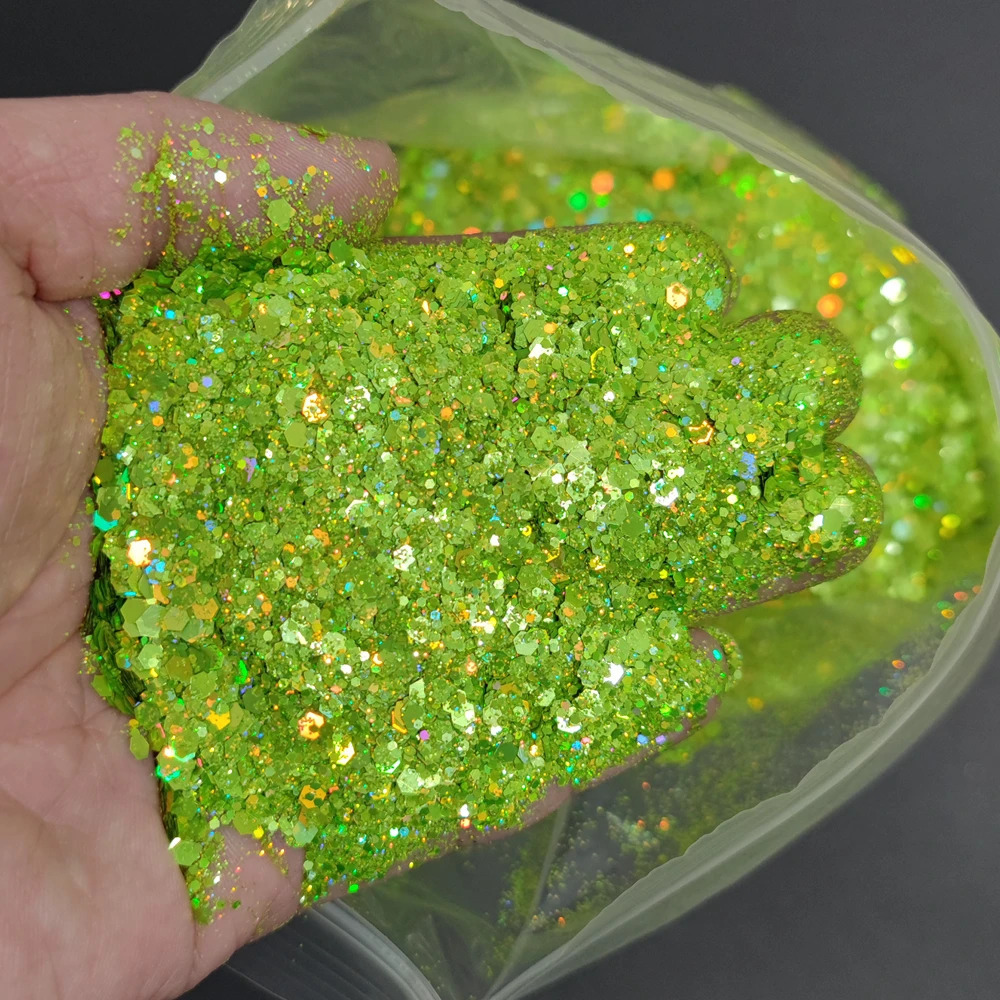 Wholesale 1KG Laser Hexagon Holographic Chunky Glitter Nail Tips Glitter Powder Mermaid Flakes Sparkly Glitter Resin Crystal 240625