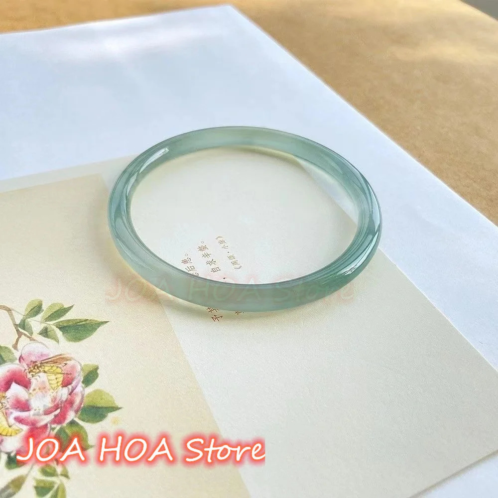 Natural Oil Blue JADE Bracelet Ice-Seed Round Womens Oil-blue Certified Jade-Bangles High Ice Grade A Handring Jewelry 240624