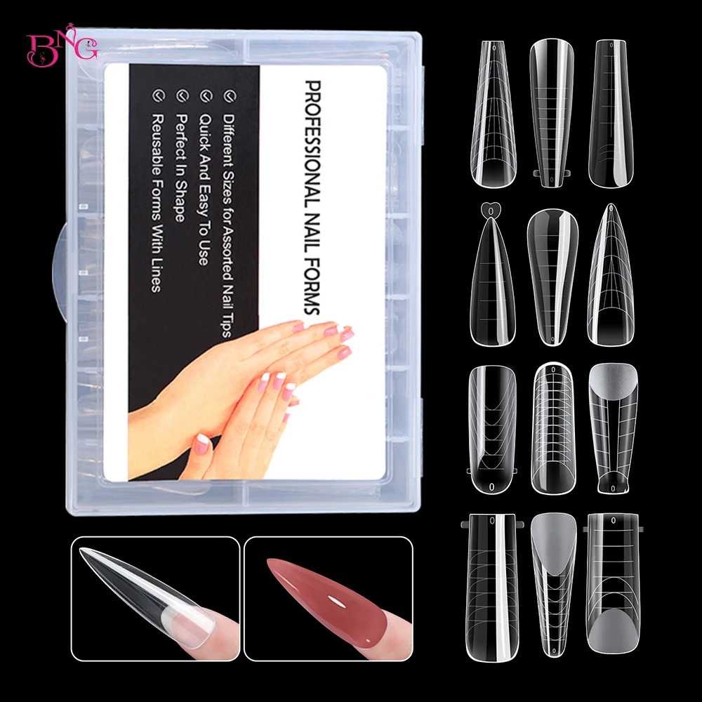 BNG 98145Pcs Dual Form Nail Mold Set Full Cover Nail Extension Tip Acrylic Top Forms Quick Building Molds for Poly Nail Gel 240625