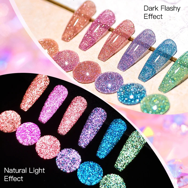 MEET ACROSS 7ml Reflective Glitter Gel Nail Polish Glitter Reflective Effect Semi anent UV LED Nail Art Gel Varnish Manicure 240625