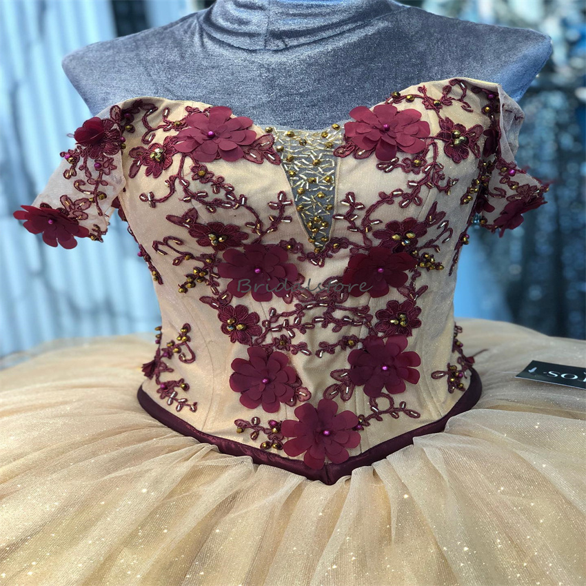 Sparkle Mexican Quinceanera Dresses 2024 Sweetheart Fifteen 3D Florals Flowers Birthday Dress Vestidos De Xv 15 Anos Debutante Shine Formal Occasion P