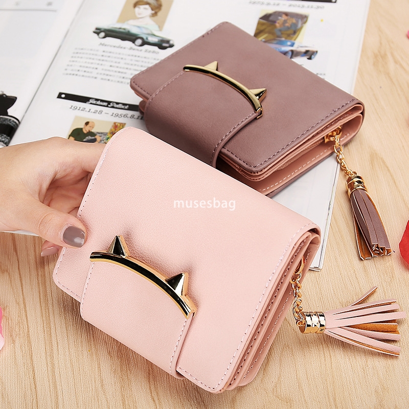 Fashionable Women's Designer Practical Multi functional Wallet Short Personalized Tassel Zipper Cute and Versatile Lightweight Zero Wallet Cat Sm