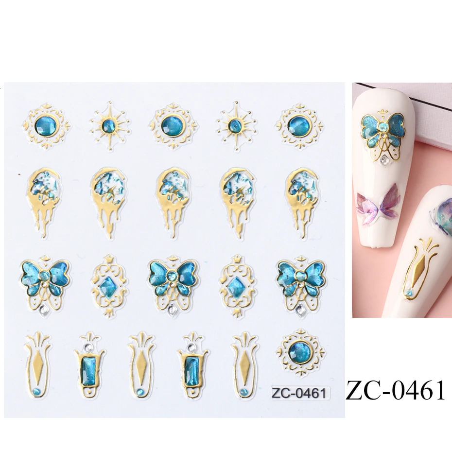 3 pieces/set of diamond pearl self-adhesive stickers used for nail gold frame abstract geometry 5D creative nail art decoration 240625