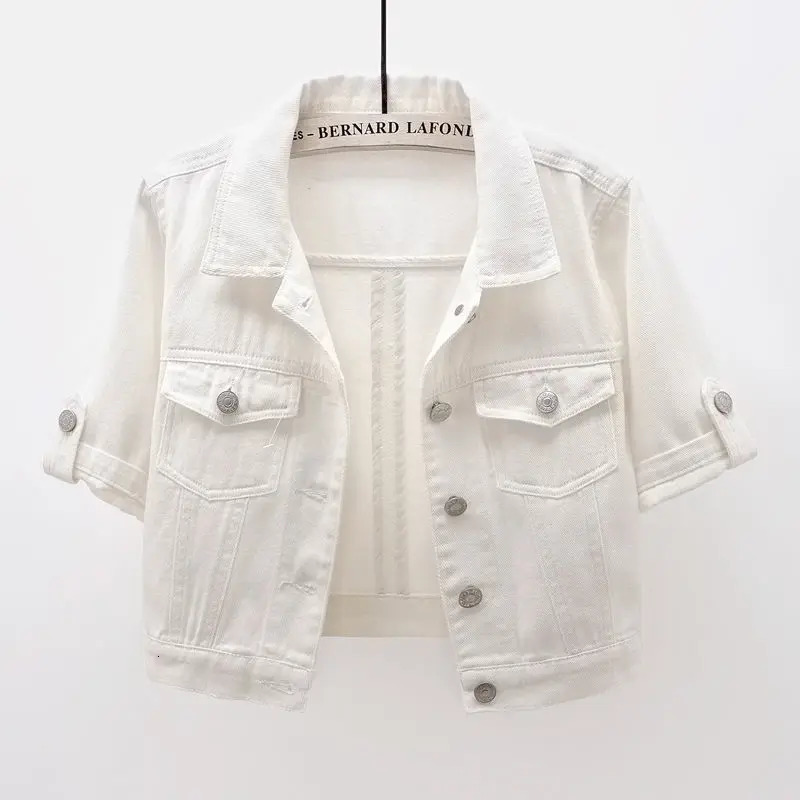Denim Jacket Women Short Sleeve Jean Jacket Woman Elastic Comfortable Denim Coat Chaqueta Vaquera Mujer Veste Jeans Femme 240618