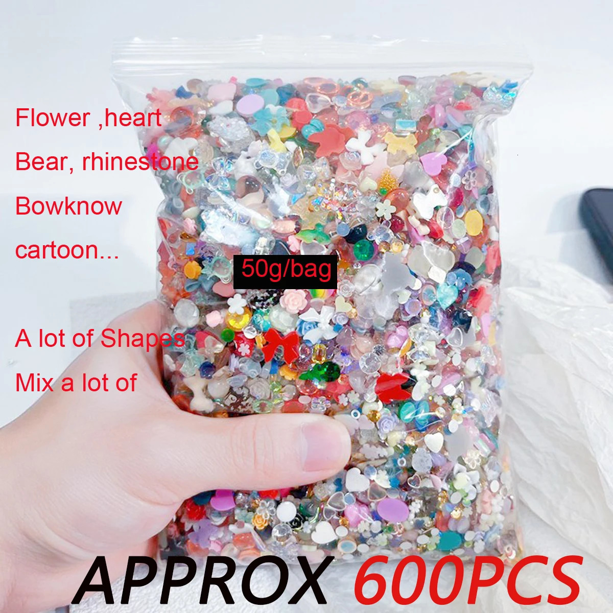 600pcs mixed flower/heart/bear nail decoration resin Kawaii cartoon random bow nail Rhinestone Y2K ergonomic accessories T7Q R 240625