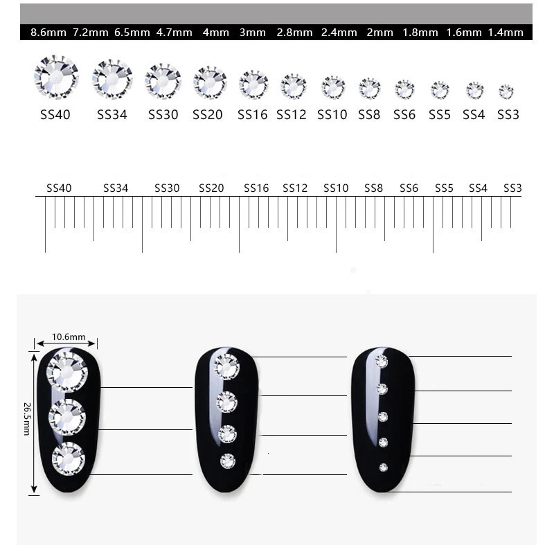 144/288/1440pcs SS3-SS50 Crystal AB Transparent Nail Rhinestone Non Flat Back Stone DIY Stretch Nail Art Decoration Accessories 240625