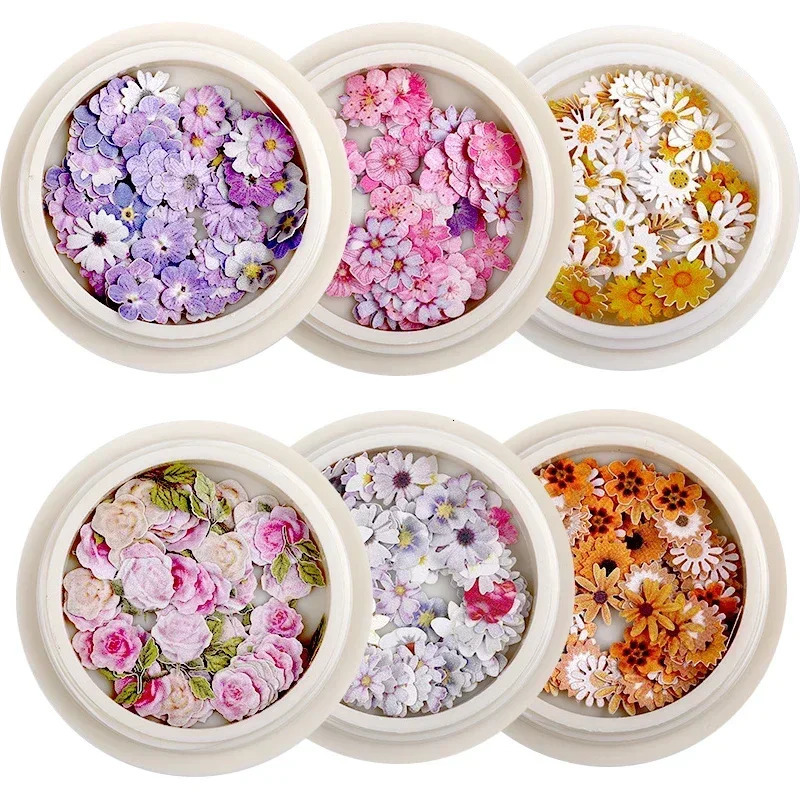 50 pieces/box of henna ultra-thin wood pulp patches color mixing decoration small daisy rose nail art accessories DIY 240625