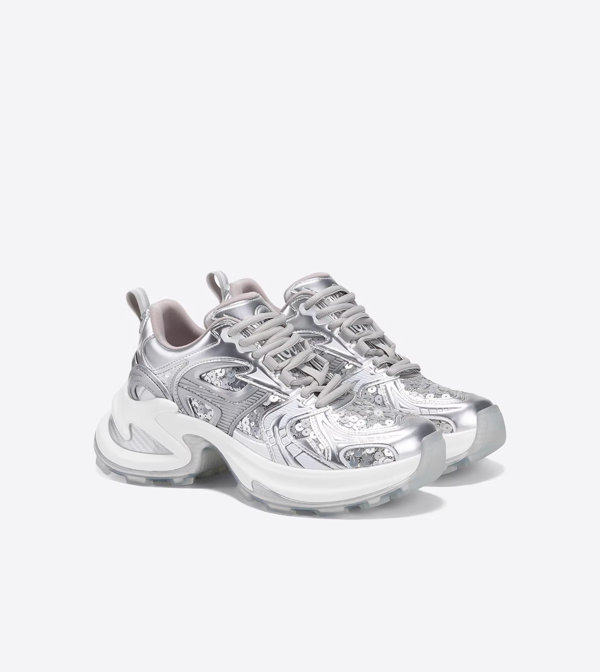 Paris Silver Sequins Thick Bottom Height Enhancement Pop Shoes Women's 2024 Summer New Fashion Mesh Breathable Sneakers 232