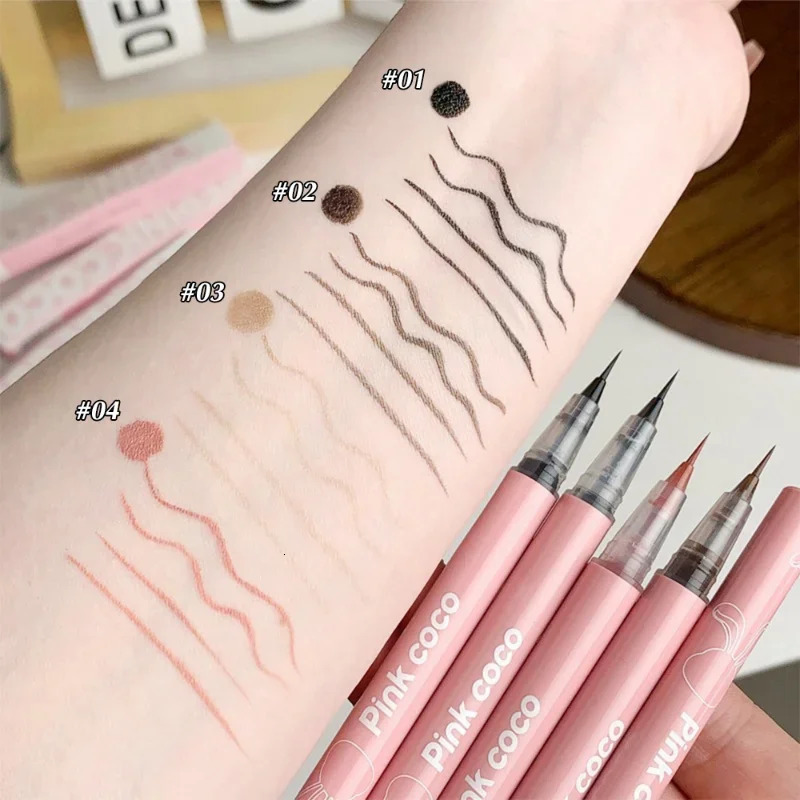 Ultra Thin Silky Matte Liquid Eyeliner Waterproof Non Smudging Lasting Black Brown Pink Lying Silkworm Eye Liner Eyes Makeup 240626