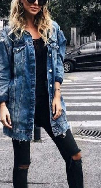 2023 Popular Mid Length Dark Hole Trench Coat Oversized Denim Women Long Jeans Blue Jean Jacket Fall F6.26#59.9